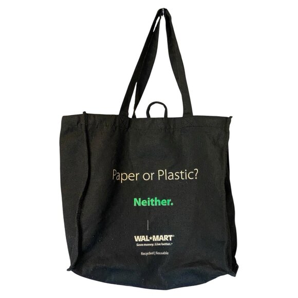 Walmart Black Reusable Tote Shopping Bag 13x14x7 Eco Grocery Bag Minimal Wear - Picture 1 of 9